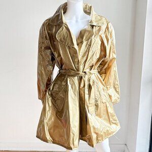 Vintage Wipette Downtown by Ken Sporn Gold Vinyl Belted Rain Coat L